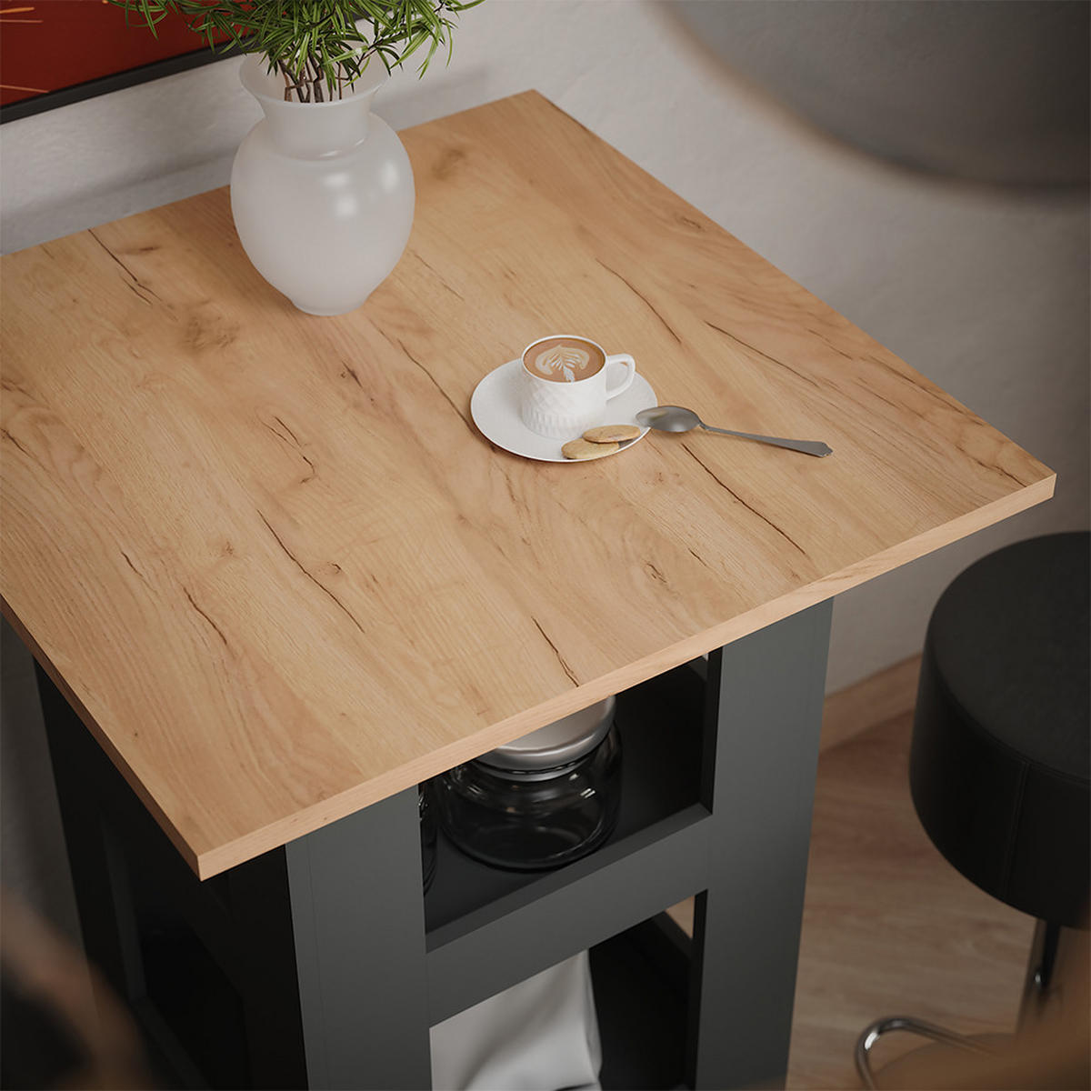 STOJACÍ BAROVÝ STŮL SE ŽIDLEMI Repose Zlatý dub power/antracit - medově dubová/černá, kompozitní dřevo (65/65/106cm) - Vicco