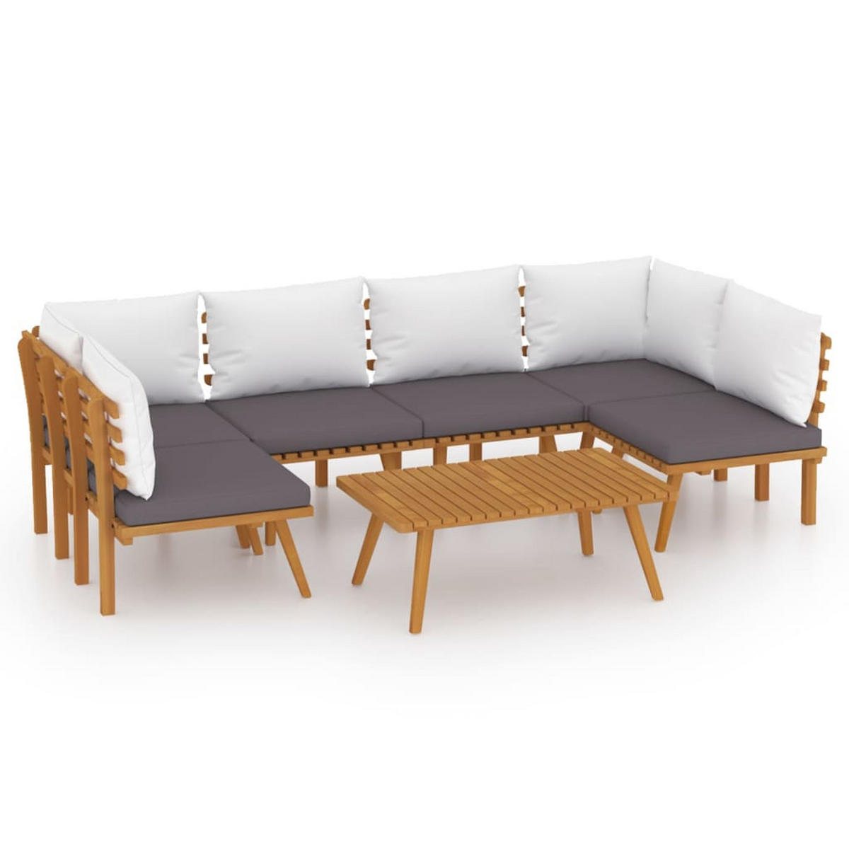 GARTEN-LOUNGE-SET 7-teilig Mit Kissen Massivholz Akazie - Braun, Holz - vidaXL