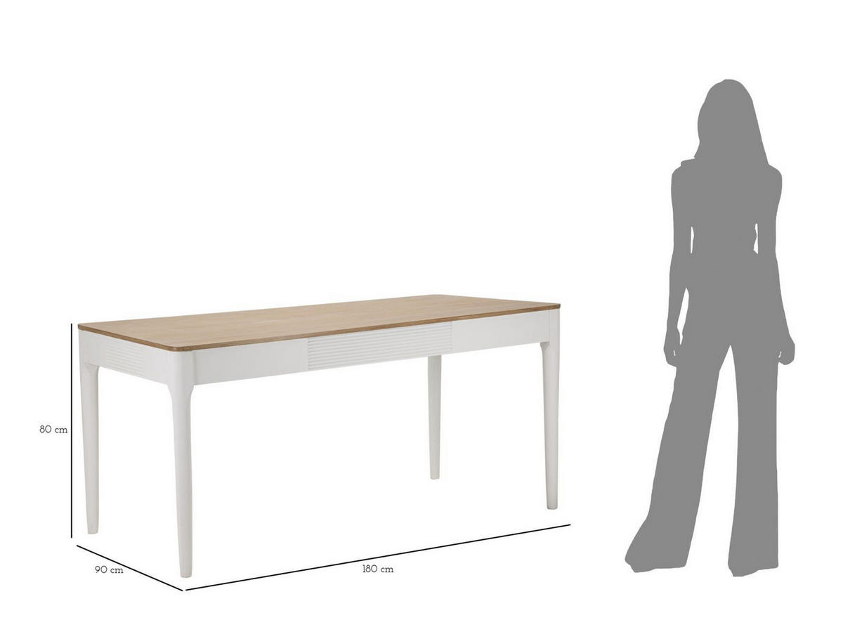 ESSTISCH Matera, weiß und braun, Eschenholz, Kiefernholz, MDF und Eisen, 180 x 90 x 80 cm - Weiß/Braun, Holz/Holzwerkstoff (90/180/80cm) - Mauro Ferretti