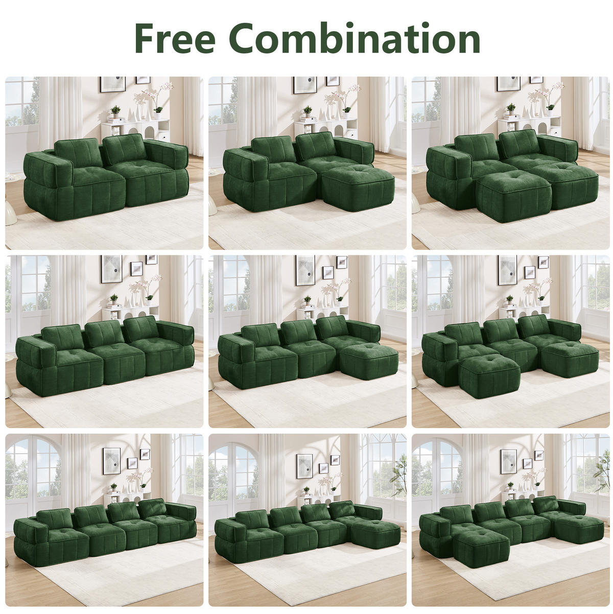 ECKSOFA 271/162/67 cm in Grün aus Polyester mit Hocker - Grün, Kunststoff (162/271cm) - Flora Grace