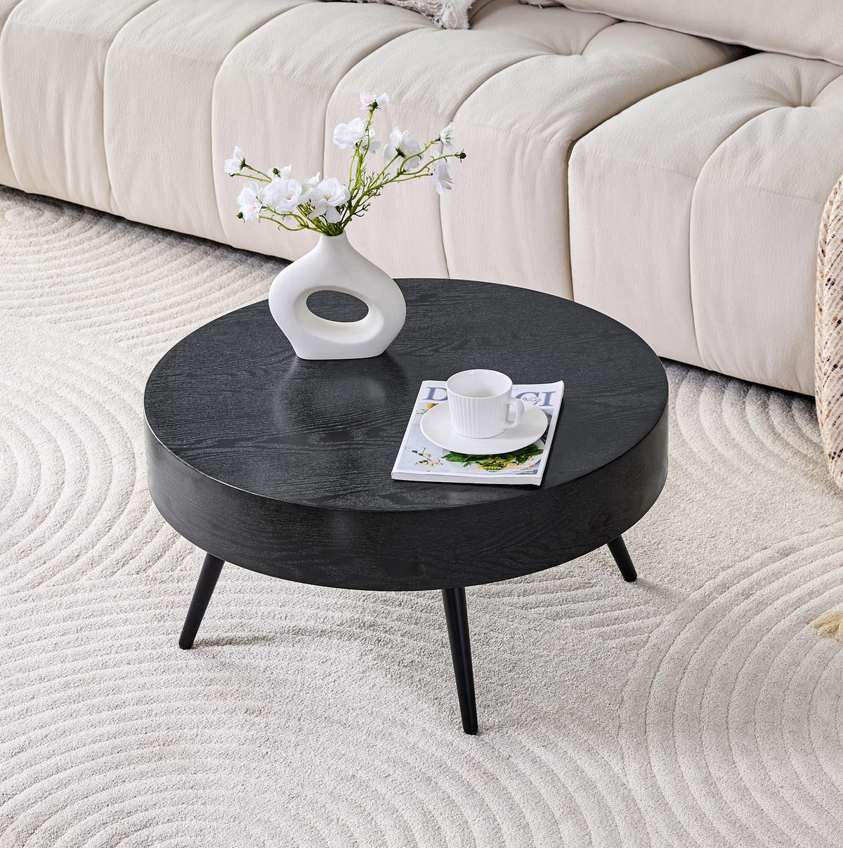 COUCHTISCH 70/35.5 cm Schwarz aus MDF und Metall in runder Form - Schwarz, Holzwerkstoff (70/70/35.5cm) - OKMYHOME