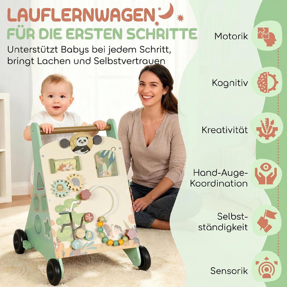 LAUFLERNWAGEN MDF Sperrholz Grün - Grün, Holz (33.5/46.8/36cm) - AIYAPLAY