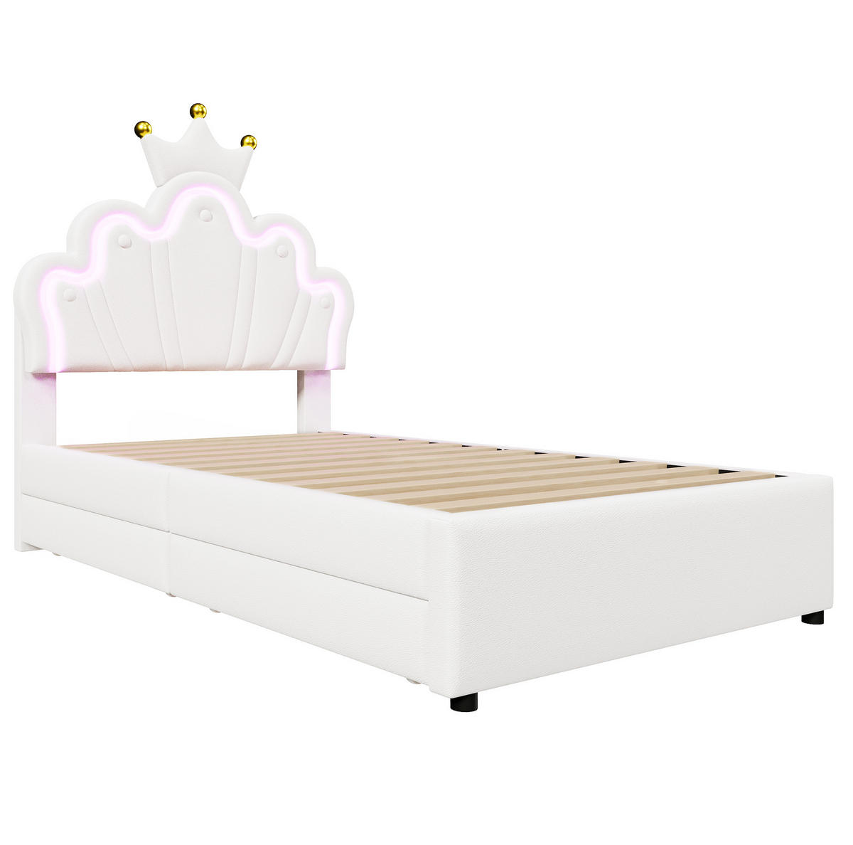 KINDERBETT 90/200 cm aus PU mit verstellbarem Kopfteil und LED-Beleuchtung Weiß - Weiß, Leder (90/200cm) - Modenvie
