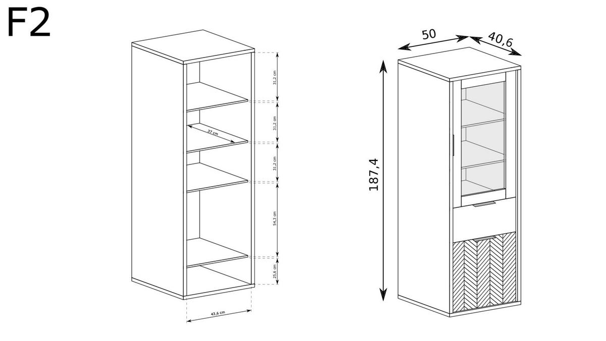VITRINE Fonti F-2 Karamell-Eiche - Eichefarben, Holzwerkstoff (50/187.4/40.6cm)
