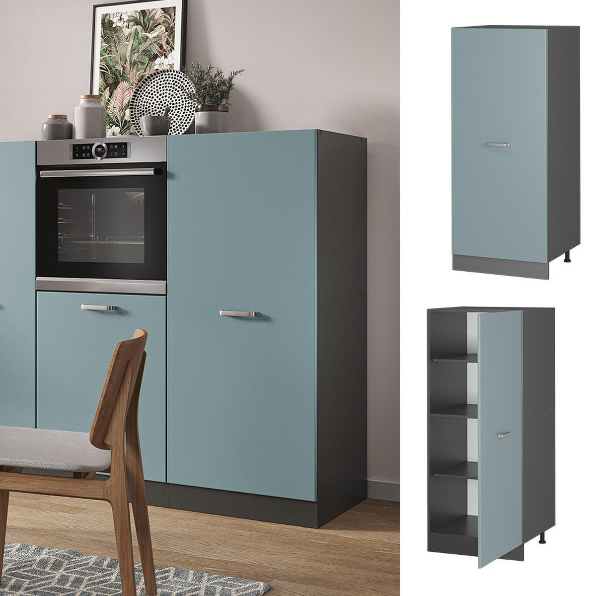 VORRATSSCHRANK R-Line Blau-Grau 60 cm - Anthrazit/Blaugrau, Holzwerkstoff (60/143/57cm) - Vicco