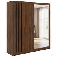 SCHWEBETÜRENSCHRANK mit Lamellen und Spiegel DIANA - 200 - Warmia Walnuss und Schwarz - Walnussfarben/Schwarz, Holzwerkstoff/Metall (200/216/61cm) - MKS