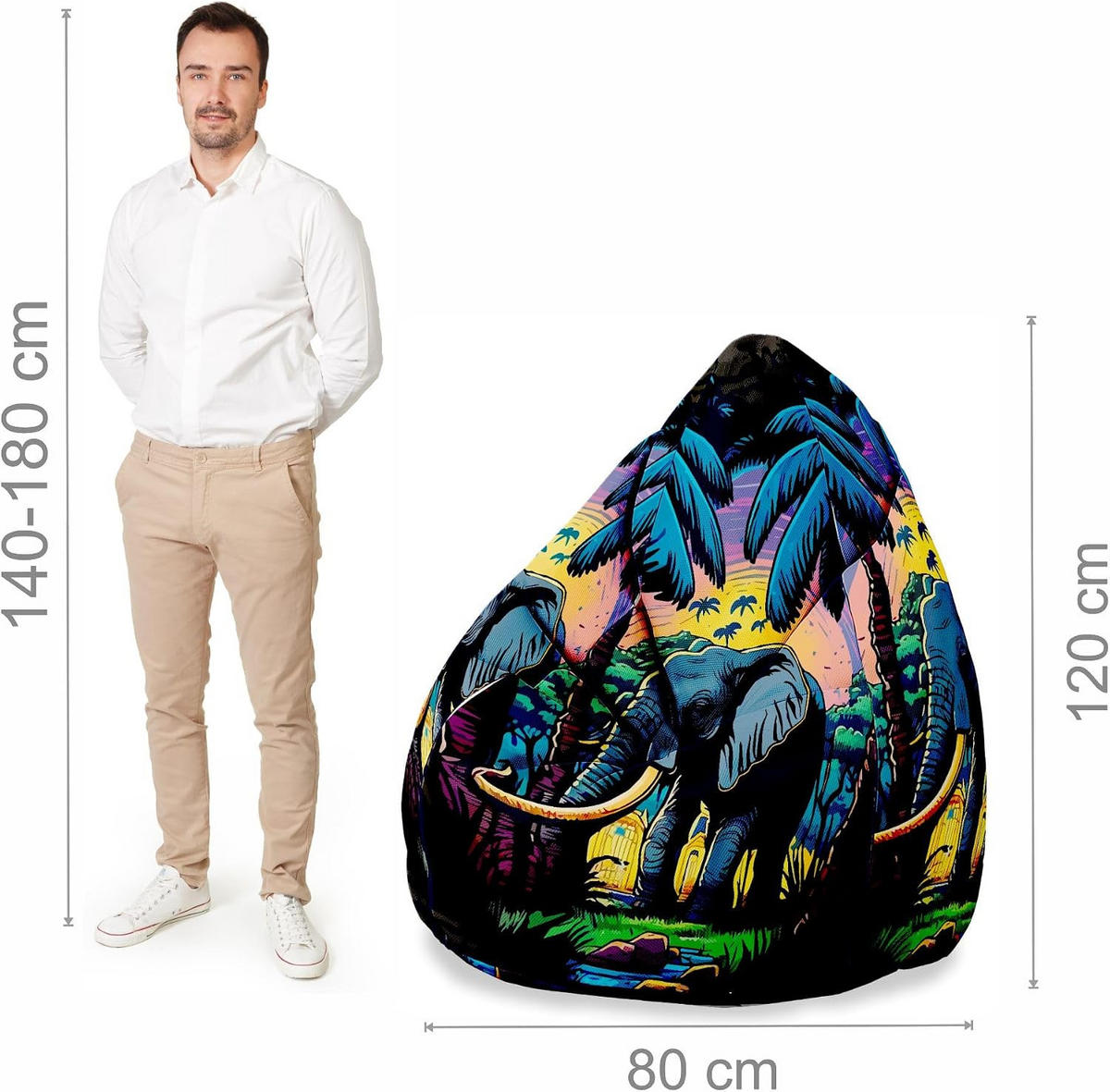 SITZSACK PEARSHAPE MIT FUßSTÜTZE Velvet 2-tlg Elephant M - Schwarz, Textil (70/120/70cm) - Dreamroots