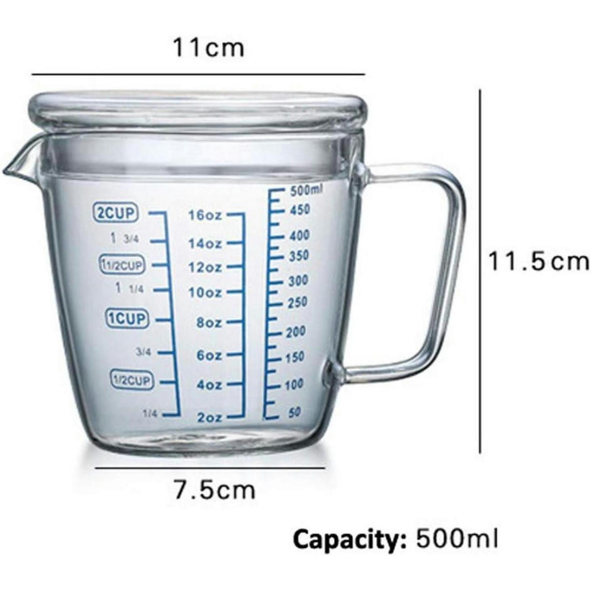 MESSBECHER Glas 500 ml mit Deckel - Transparent, Glas (0.5L)