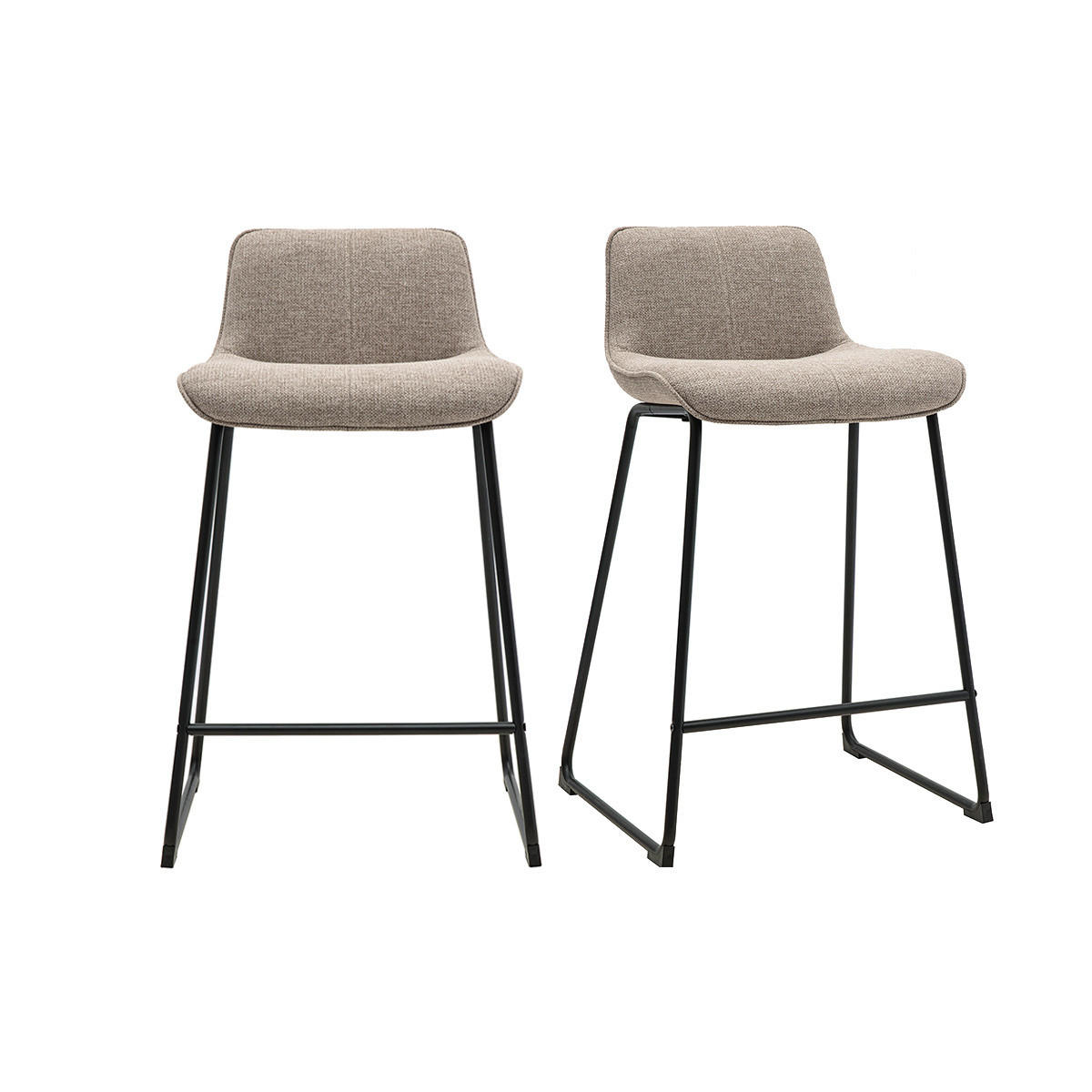 BARHOCKER aus taupefarbenem Stoff und schwarzem Metall H65 cm (2er Set) BOOST - Taupe, Textil (45/82.5/49.5cm) - Miliboo