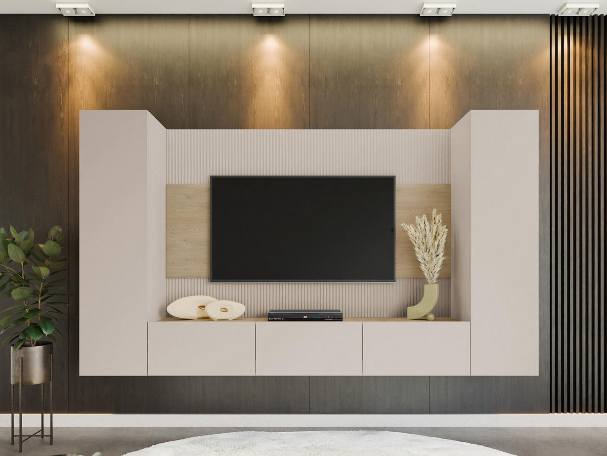 WOHNWAND Deromi V - Beige, Holzwerkstoff (260/150/38cm) - MIRJAN24