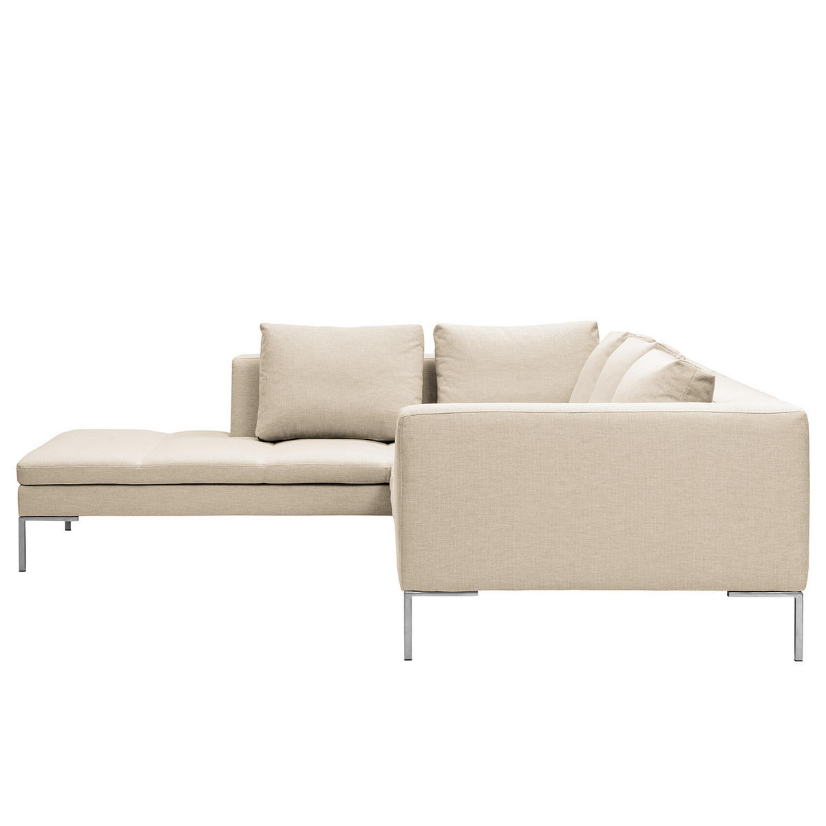ECKSOFA mit Ottomane - Chromfarben/Beige, Textil/Metall (255/230cm) - home24