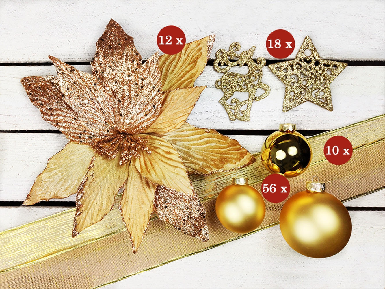 LAALU CHRISTBAUMKUGEL-SET 142 Stück in Luxusbox GOLDEN GLITTER II für Weihnachtsbäume 240-270 cm - Goldfarben/Braun, Glas/Kunststoff (55/50/75cm) - LAALU