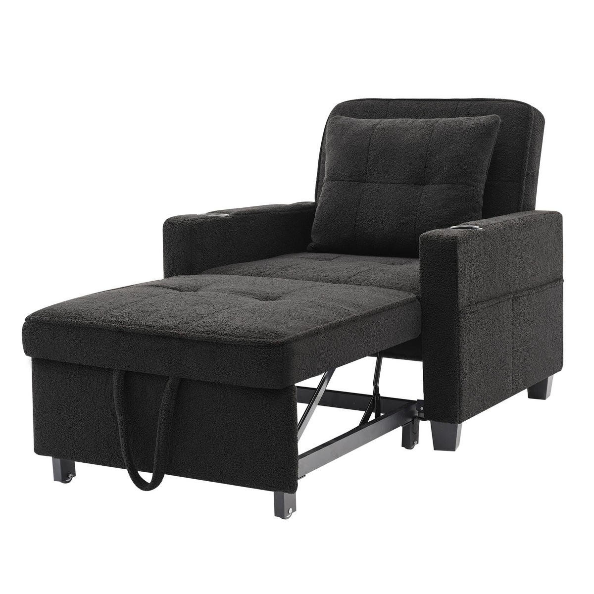 RELAXSESSEL 87/74/84 cm Schwarz mit Getränkehaltern und USB Anschluss - Schwarz, Textil (74/84/87cm) - Oxeza