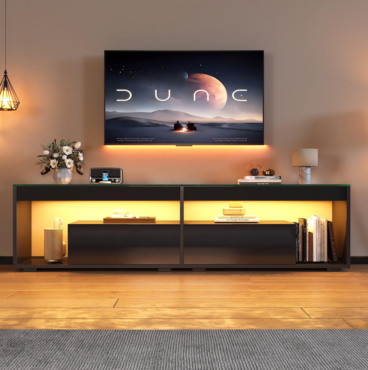 TV-ELEMENT mit LED 180 x 40 x 46 cm Schwarz Hochglanz 2 Schubladen - Schwarz, Holzwerkstoff (40/46/180cm) - Beauniv