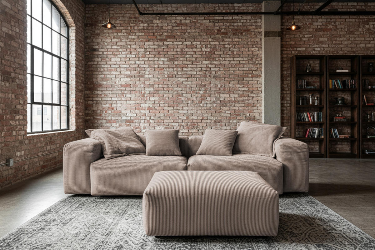 SOFA CELESTE Taupe Cord - Taupe/Schwarz, Kunststoff/Textil (302/72/114cm) - KAWOLA