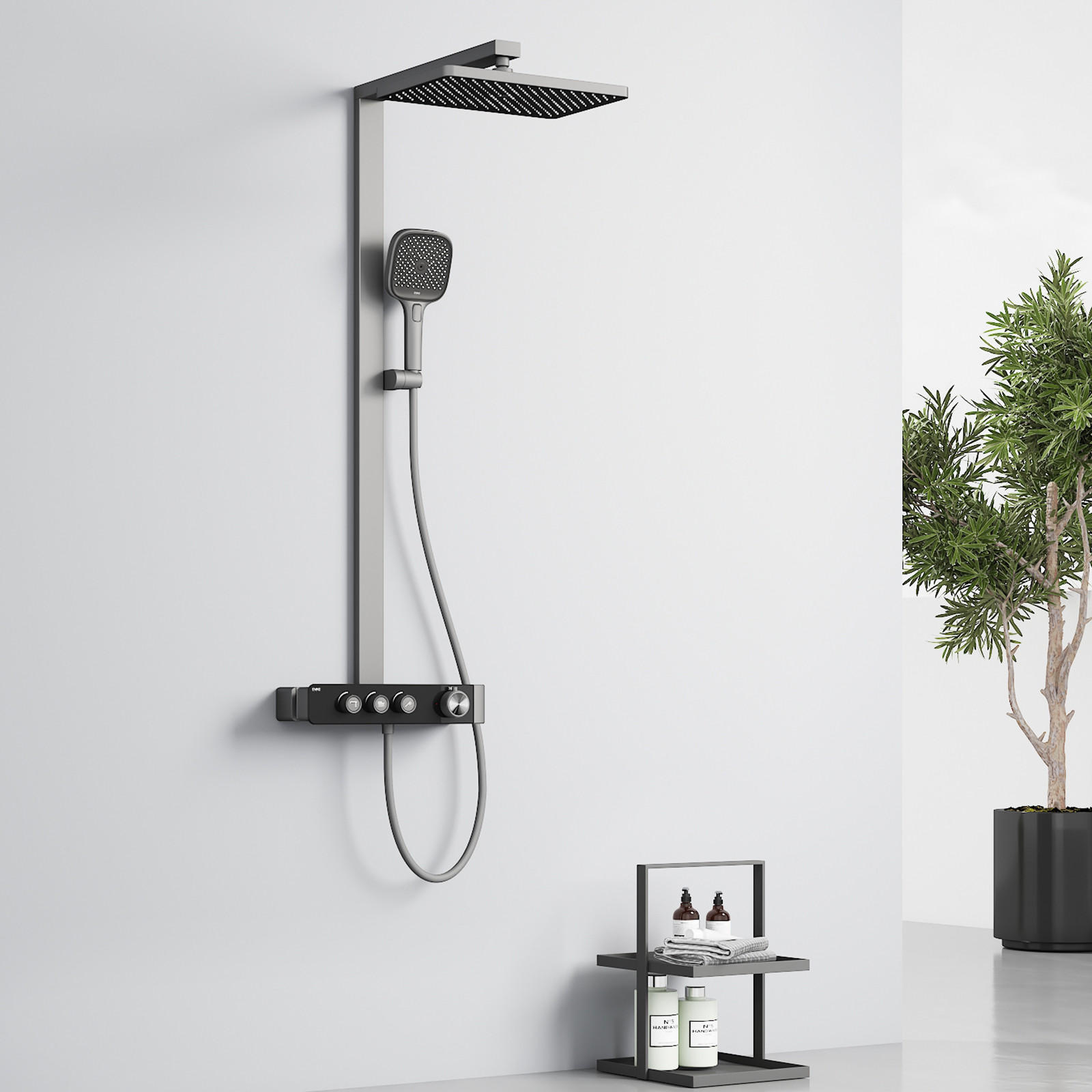 ÜBERKOPFBRAUSESET mit Dreiwege-Konstanttemperaturmischer Anthrazit Matt - Anthrazit, Metall (36/112/48.5cm) - EMKE