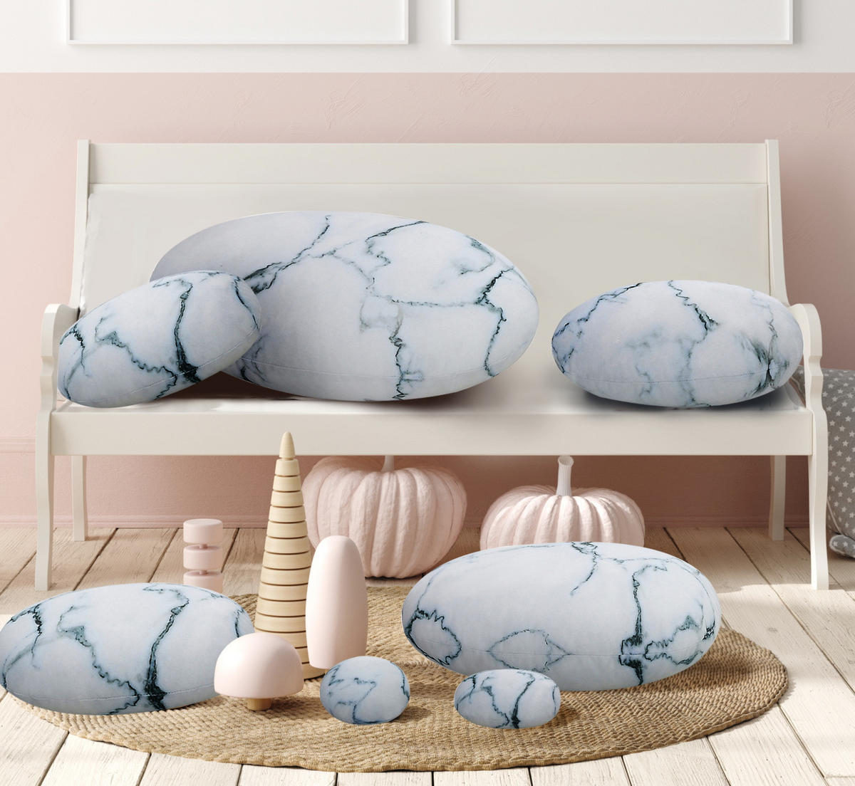 STEIN Weißer Marmor Kissen 7er-set - Weiß, Textil (76/40cm) - Vercart