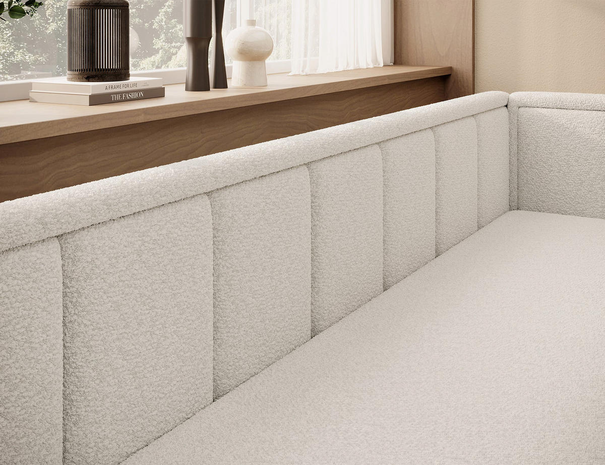 SCHLAFSOFA FULGEO mit Schlaffunktion & Bettkasten – Modernes 3-Sitzer Sofa, Liegefläche 200 x 150 cm - Weiß, Kunststoff (214/82/77cm) - Wohnideebilder