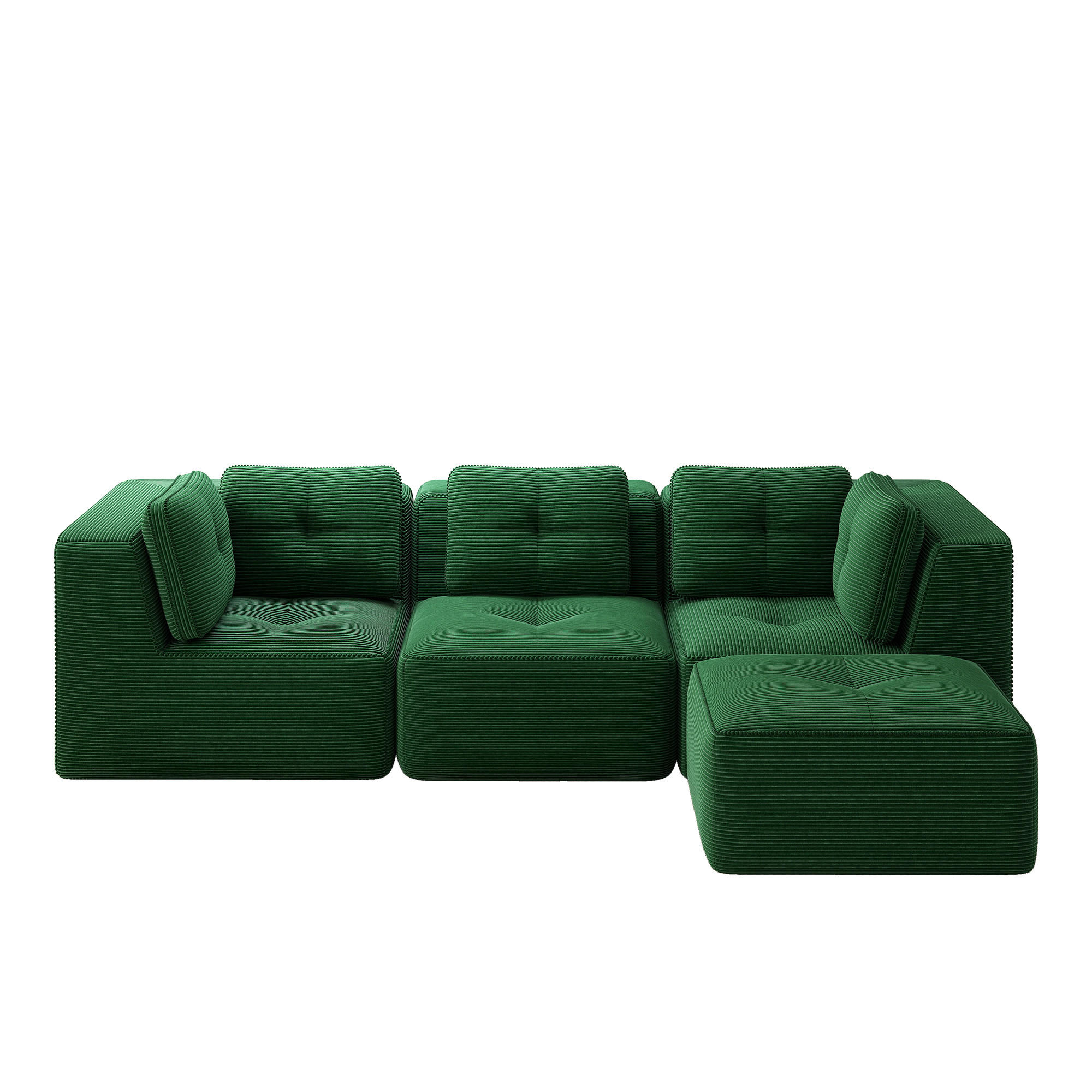 3-SITZER Sofa 297x177x69 cm aus Cordstoff rahmenlos modular mit Ottoman, grün - Grün, Textil (177/69/297cm)