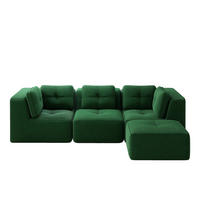 3-SITZER Sofa 297x177x69 cm aus Cordstoff rahmenlos modular mit Ottoman, grün - Grün, Textil (177/69/297cm)