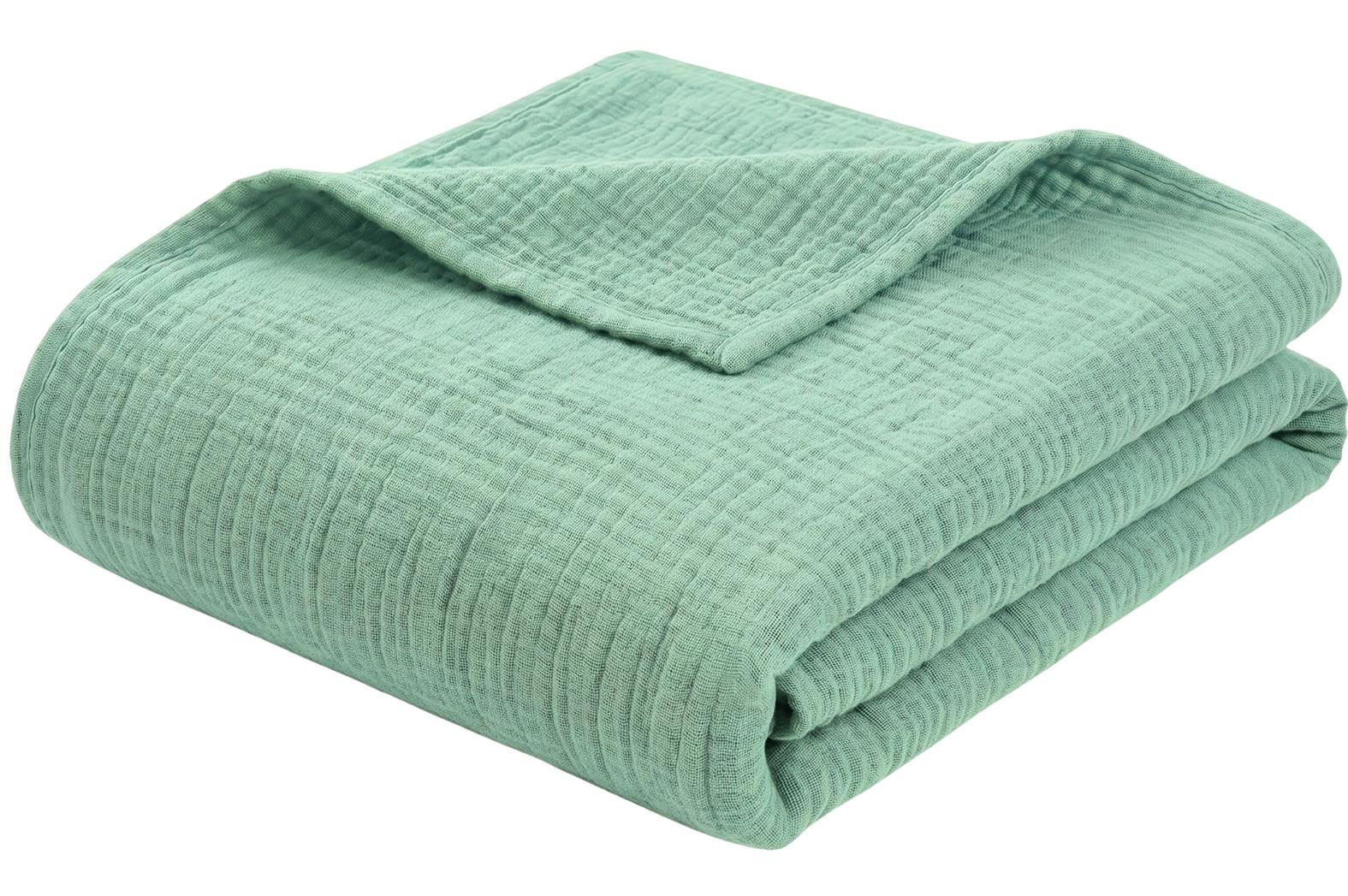 WOHNDECKE Musselin 150 x 200 cm, Leichte Kuscheldecke aus 100% Baumwolle - Als Tagesdecke, Plaid oder Decke für Sofa, Couch & Bett - Salbei Grün - Grün, Textil (150/200cm) - Carpe Sonno