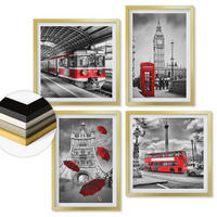 WANDBILDER 4er Set - 50x50 cm & 40x60 cm Goldrahmen - Red Accents London - Goldfarben, Kunststoff (50/50cm) - ArtPrintCave