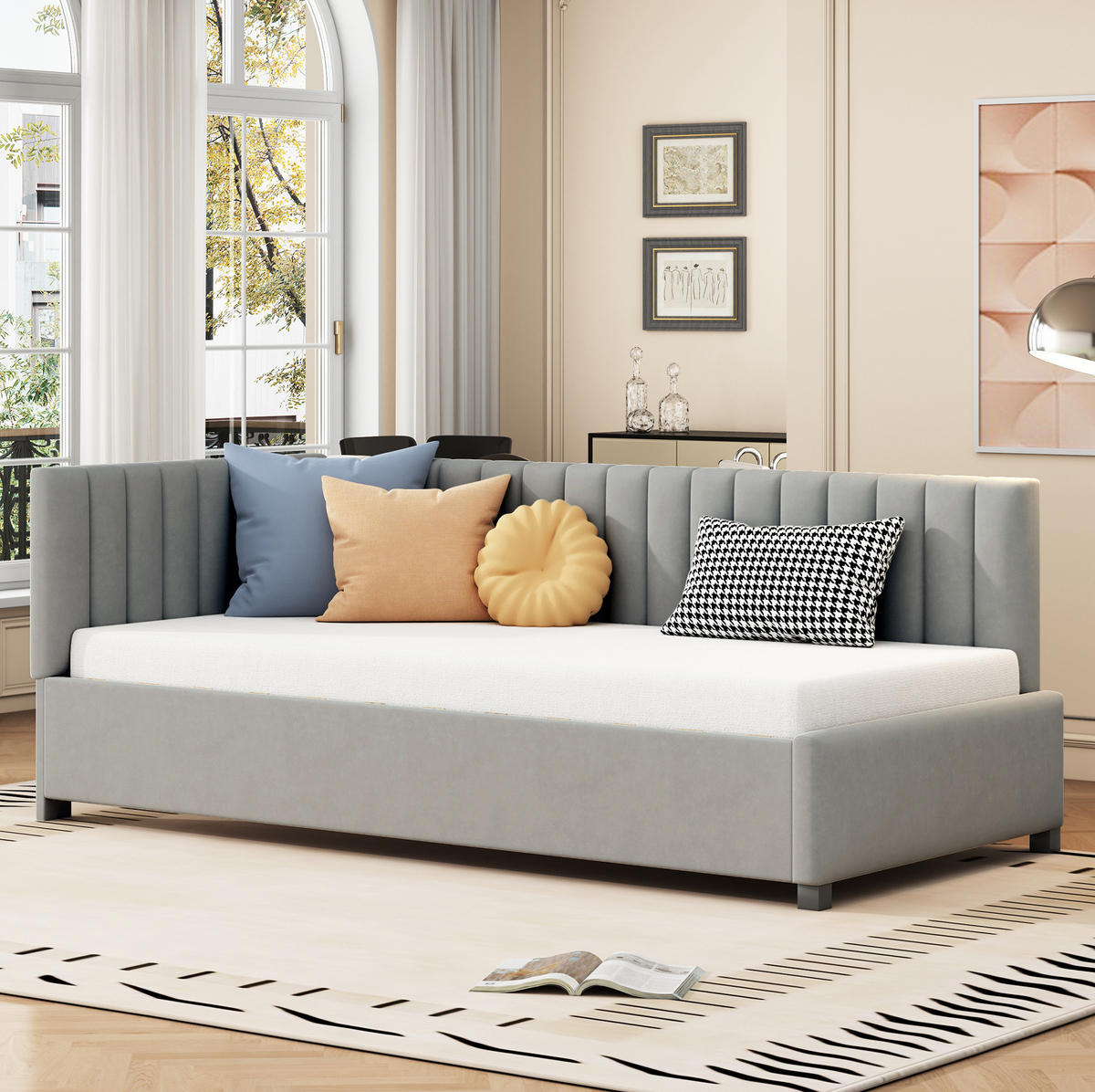 POLSTERBETT 90/200 cm Grau aus Samtstoff mit Lattenrost - Grau, Leder (90/200cm) - OKMYHOME