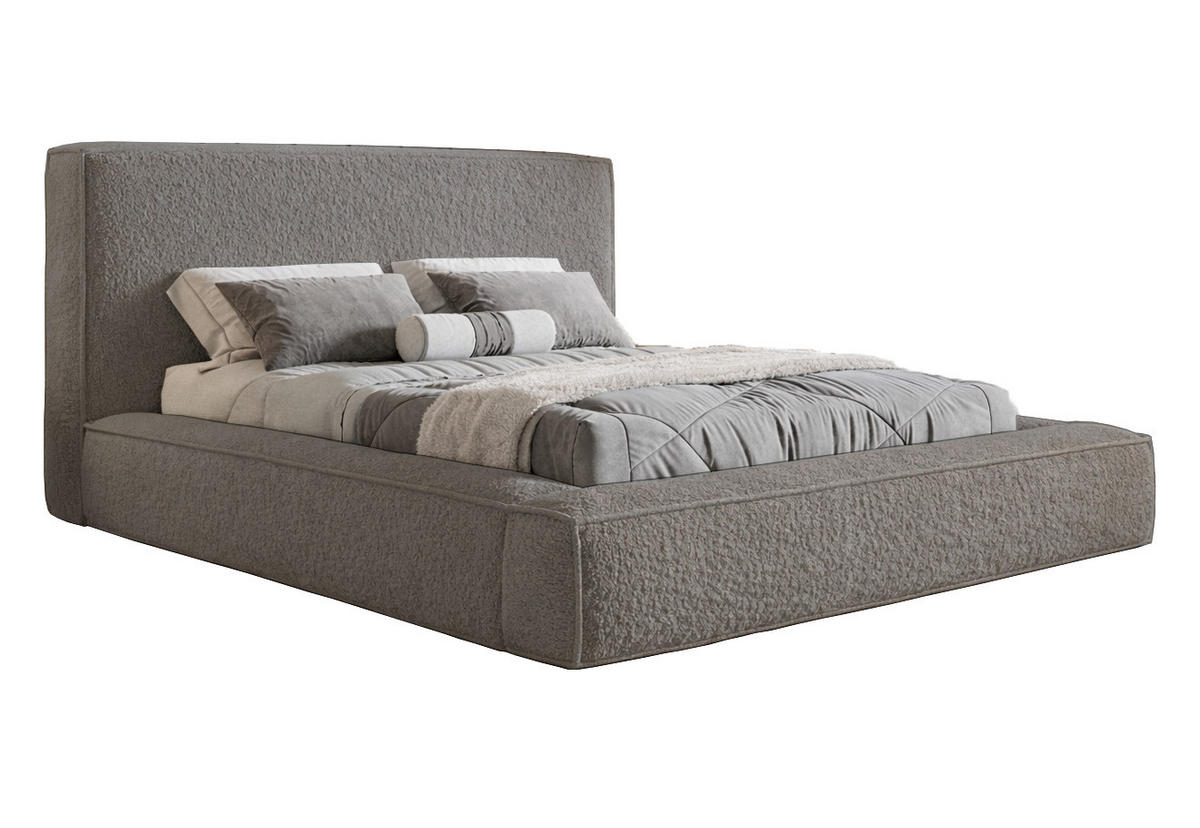 POLSTERBETT Boucle 180x200 Karano, Dicker Schaum, Bettkasten, Grau - Grau, Holz/Textil (180/200cm) - Emporius