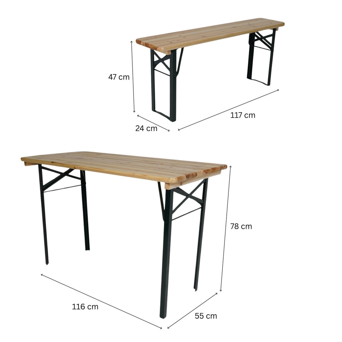BIERZELTGARNITUR WIESN klappbar 116cm breit 3-teilig lackiertes Holz - Schwarz/Naturfarben, Holz/Metall - CHEFGASTRO