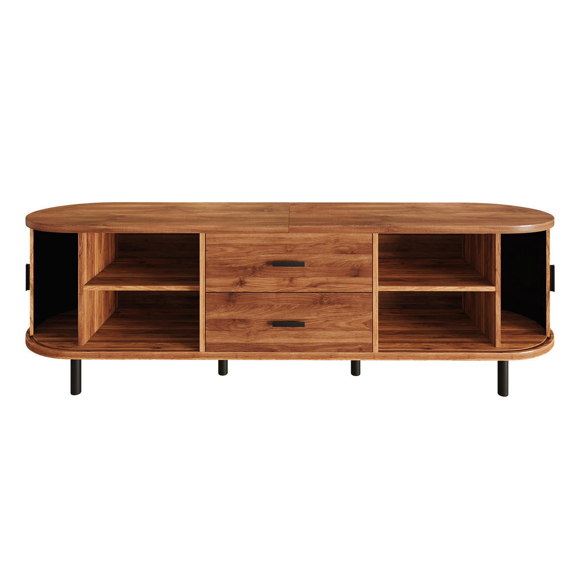 TV-SCHRANK 160/40/55 cm Walnussholzfarbe mit 2 Schublade und Schiebetüren - Nussbaumfarben/Schwarz, Holz/Holzwerkstoff (160/55/40cm) - Oxeza