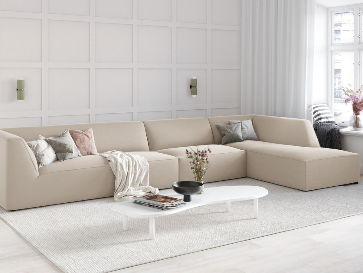ECKSOFA rechts Ruby aus Samt beige 5 Sitzplätze - Beige, Textil (180/366cm) - Micadoni