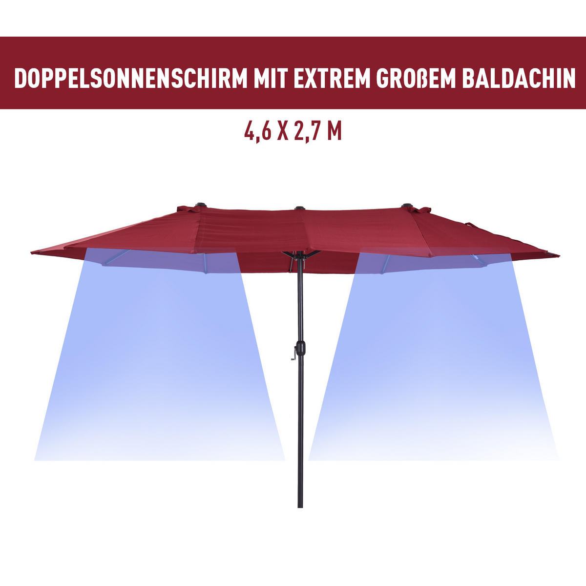 SONNENSCHIRM, Gartenschirm, Marktschirm, Doppelsonnenschirm, Terrassenschirm, Weinrot, Oval - Weinrot, Metall (270/460cm) - Outsunny