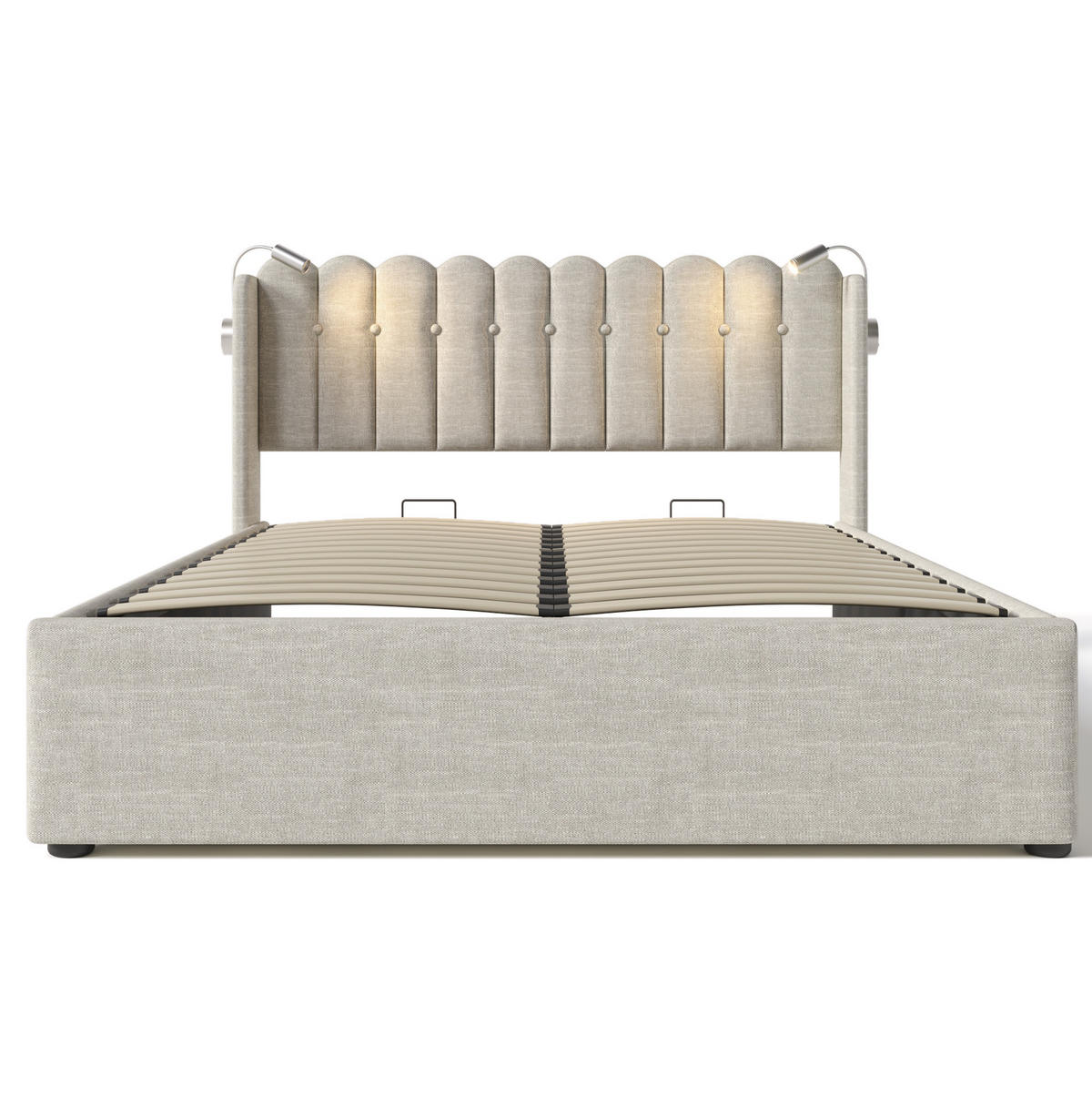 POLSTERBETT 140/200 cm Beige mit Bettkasten, Leselicht, USB und Matratze - Beige, Textil (140/200cm) - Flora Grace