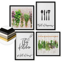 WANDBILDER 4er-Set - 50x50 cm & 40x60 cm Schwarzer Rahmen - Küchenkräuterpflanzen Beschriftungen - Schwarz, Kunststoff (50/50cm) - ArtPrintCave