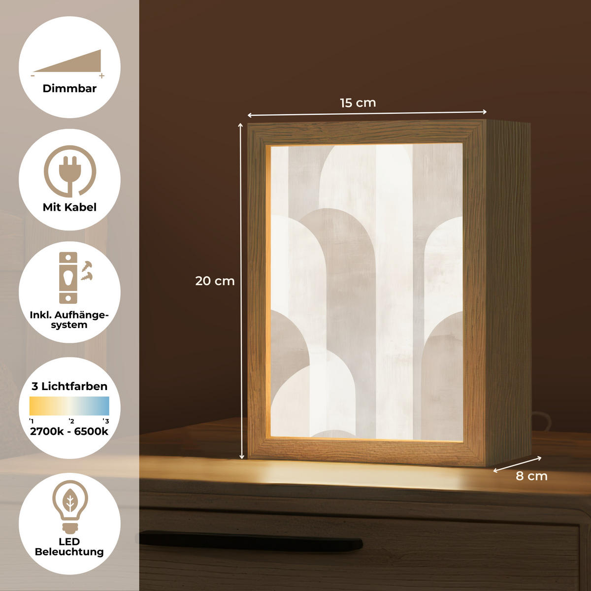 STOLNÍ LAMPA Abstraktní oblouky - Moderní - Béžová 15x20 cm - barva koloniálního buku, kompozitní dřevo (8/15/20cm) - OnlyWow