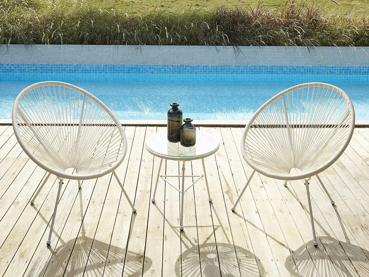 GARTENBEISTELLTISCH - 2 Personen-Sitzer - Harz, Glas - Weiß - - Weiß, Glas (50/50/50cm) - Vente-Unique