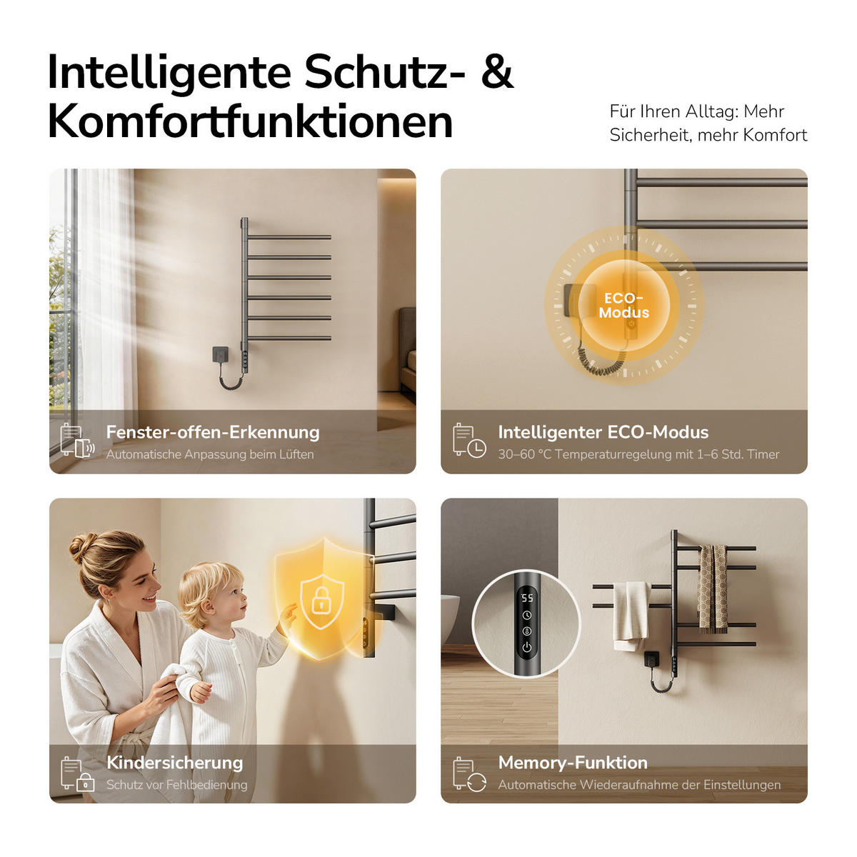 HEIZKÖRPER elektrisch 78,2 x 45 cm mit Smart-Steuerung Anthrazit - Anthrazit, Metall (45/78.2/10cm) - EMKE