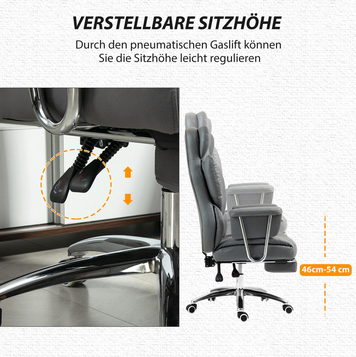 BÜROSTUHL höhenverstellbar mit Fußstütze 74 x 65 x 120-128 cm Dark Gray - Dunkelgrau, Kunststoff (65/128/74cm) - Meubliv
