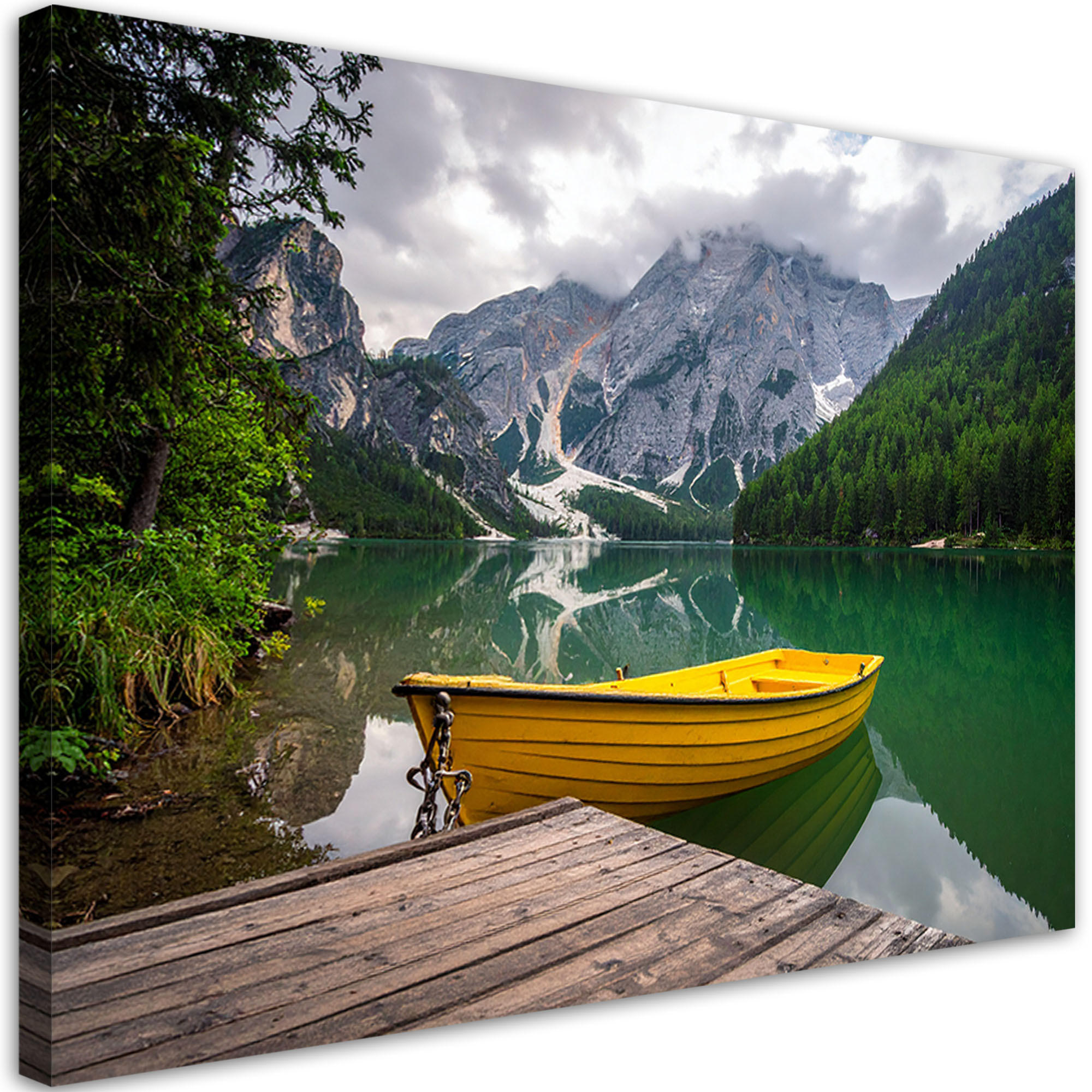 LEINWANDBILD See Boot Berge Landschaft 120x80cm - Grün, Textil (120/80cm) - Feeby