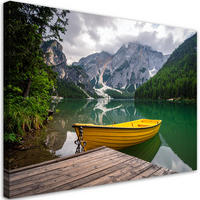 LEINWANDBILD See Boot Berge Landschaft 120x80cm - Grün, Textil (120/80cm) - Feeby