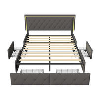 POLSTERBETT 140x200 cm - Doppelbett mit 4 Schubladen und LED-Kopfteilbeleuchtung - Grau - ohne Matratze - Grau, Textil (140/200cm) - DELFA