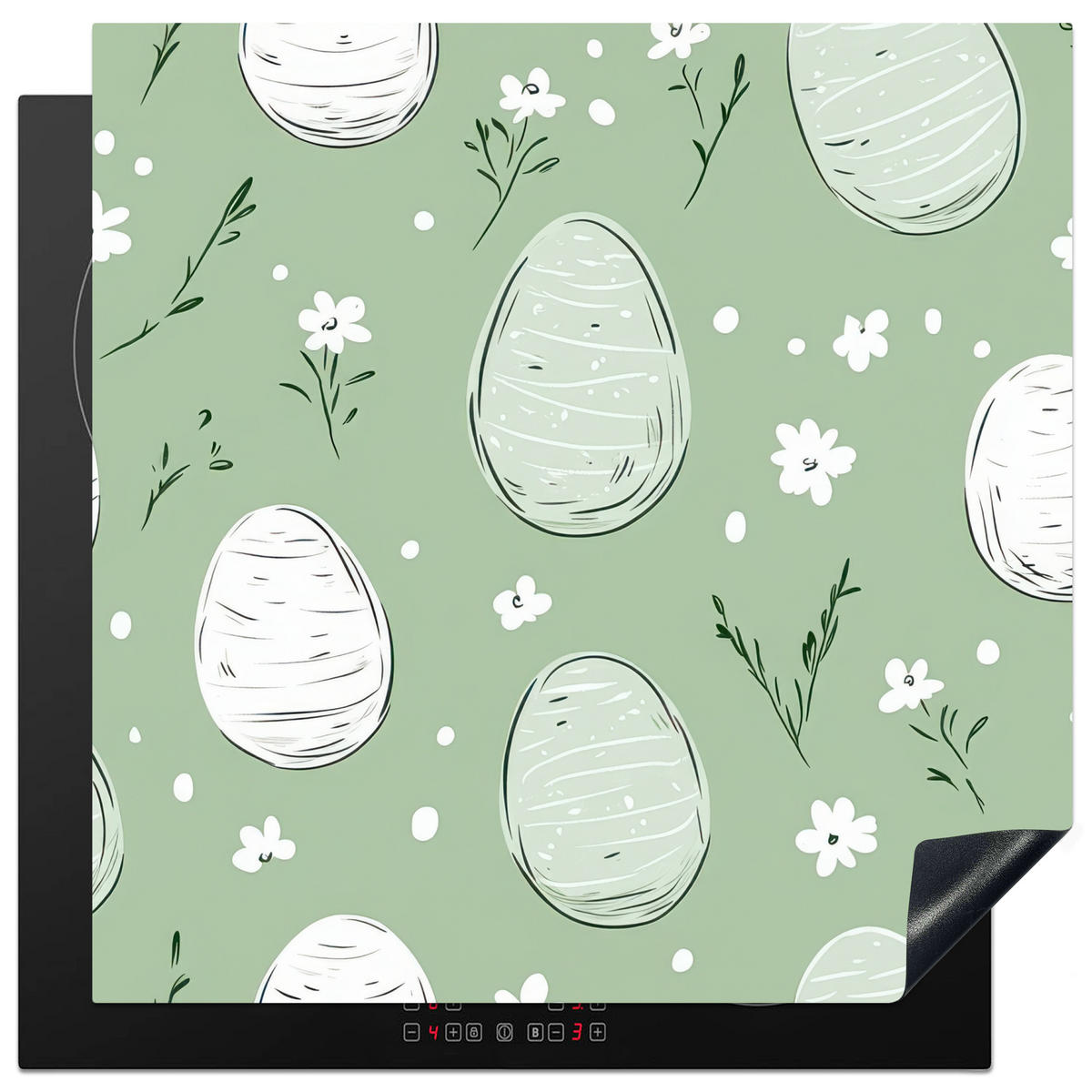 HERDABDECKPLATTE Grün - Eier - Muster Induktionsmatte 78x78 cm - Waldgrün, Kunststoff (78/78/0.2cm) - MuchoWow