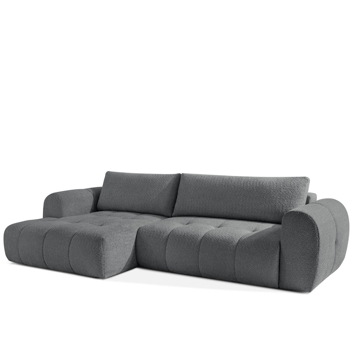 ECKSOFA LINKS LIRA, Dunkelgrau, Bouclé - Dunkelgrau, Holz/Holzwerkstoff (295/112cm) - KONSIMO®
