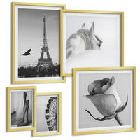 BILDER SET 5er Set - 50x50 cm & 20x30 cm & 40x60 cm Goldrahmen - Abstrakte warme Muster - Goldfarben, Kunststoff (40/60cm) - TULUP