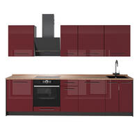 KUCHYNKA Fame-Line, Bordeaux vysoký lesk/antracitová, 280 cm, AP Oak - bordová/antracitová, kompozitné drevo (280/206.8/60cm) - Vicco