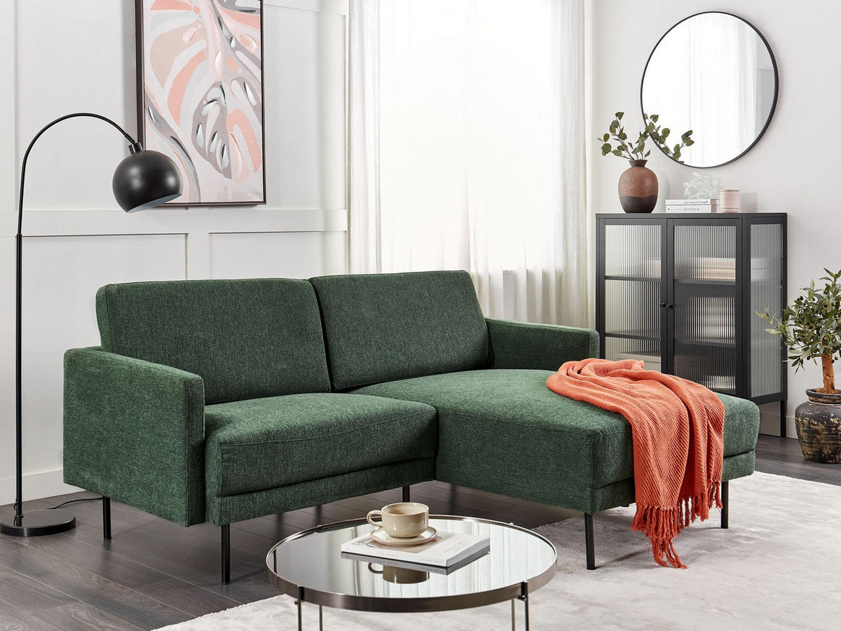 2-SITZER-ECKSOFA dunkelgrün rechtsseitig Breda - Schwarz/Grün, Textil (192/155cm) - Beliani