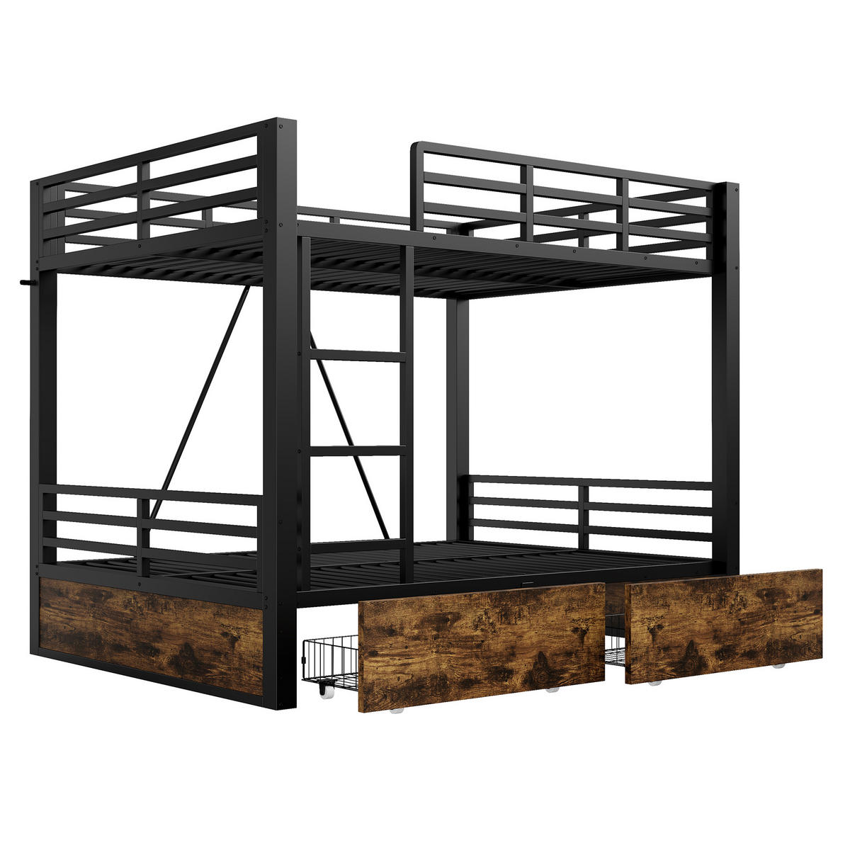ETAGENBETT 140x200cm Metall Schubladen Sicherheitsleiter Schwarz - Schwarz, Metall (140/200cm) - FLIEKS