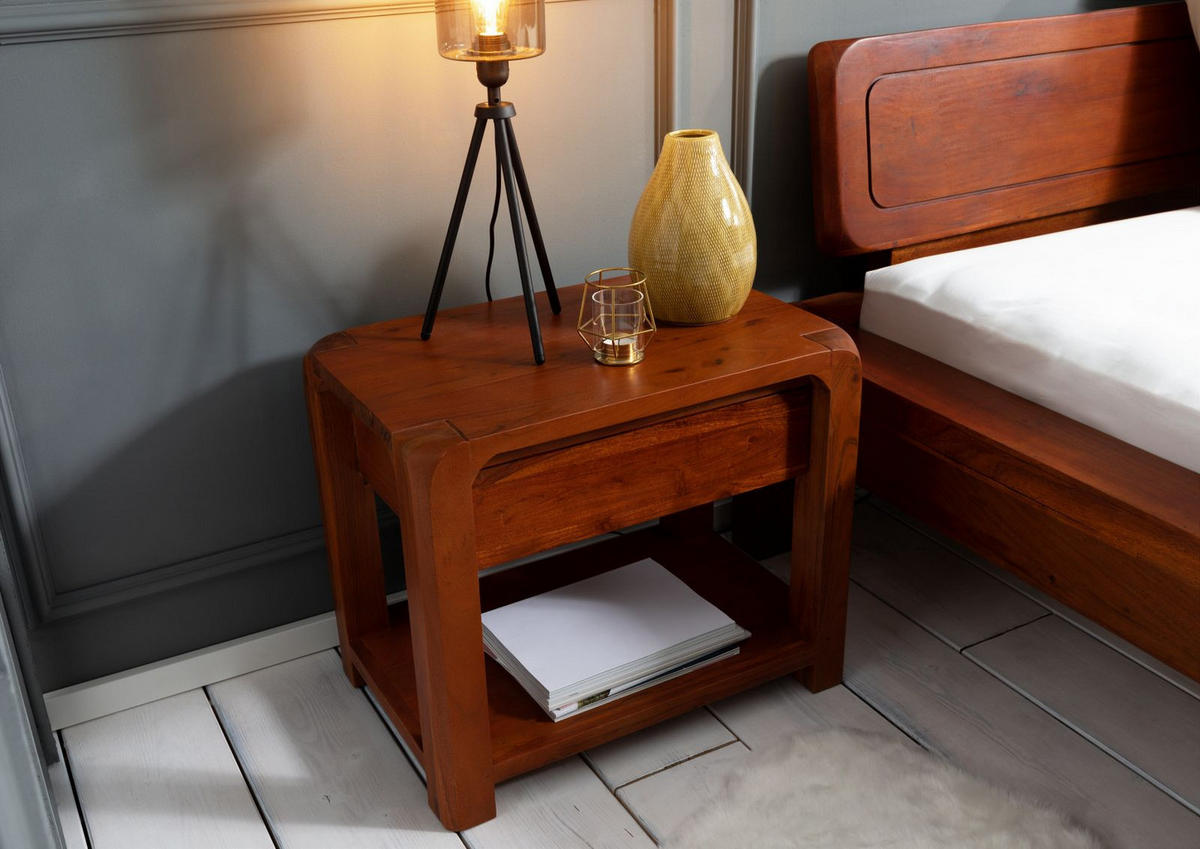 NACHTTISCH Akazie 60x40x50 honig lackiert BUENO #025 - Braun, Holz (60/50/40cm) - Massivmoebel24
