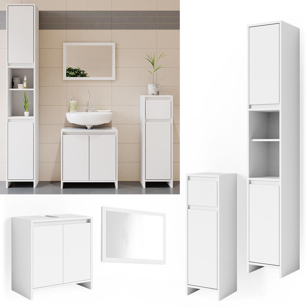 BADMÖBEL-SET Emma Weiß 4 Teile - Weiß, Holzwerkstoff (58/60/33cm) - Vicco