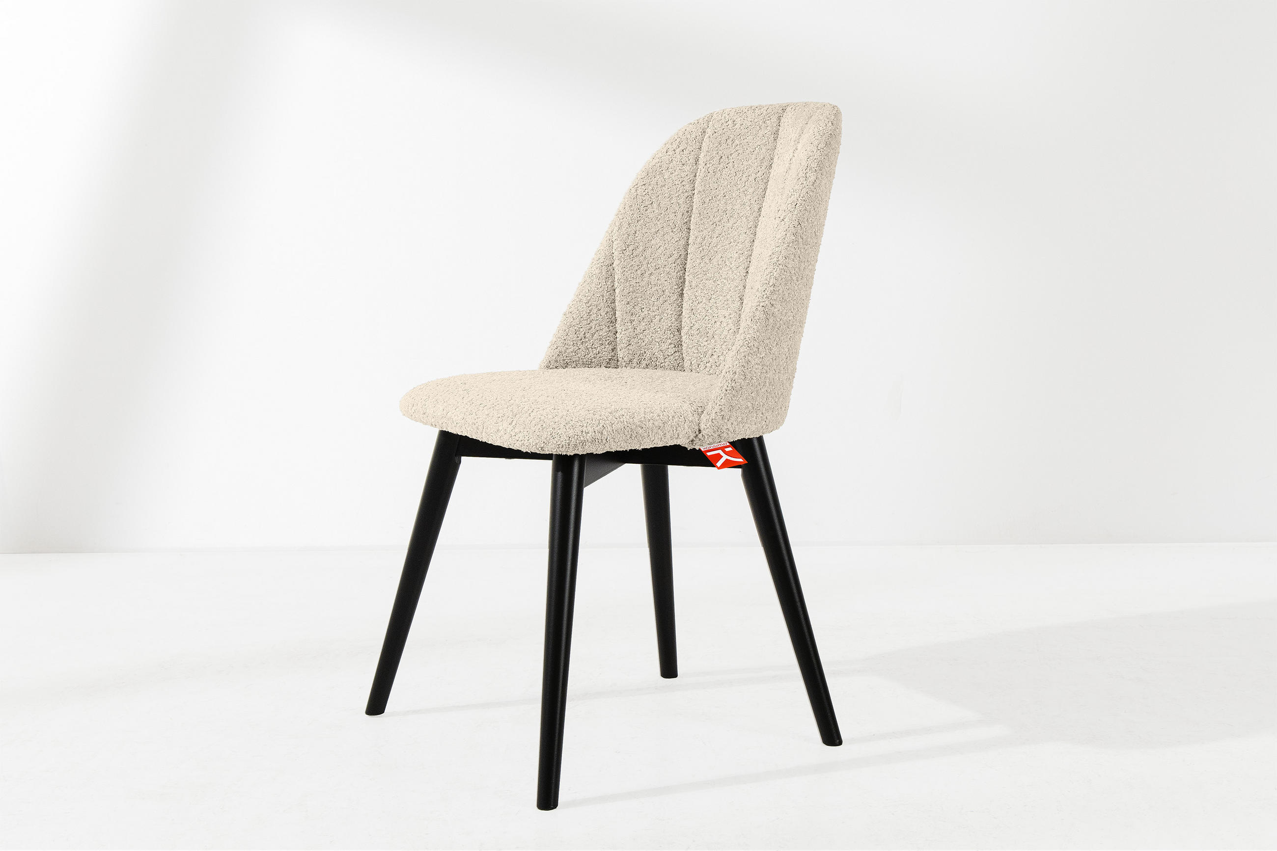 POLSTERSTUHL BAKERI Esstischstühl, 2-er Set, Bouclé - Creme/Schwarz, Holz/Textil (48/86/44cm) - KONSIMO®